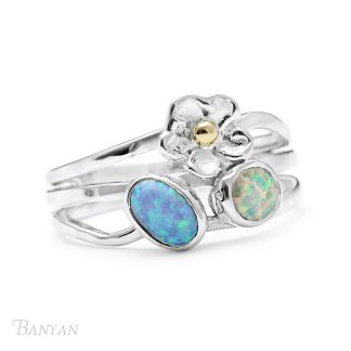 Banyan Jewellery Silver Ring with Flower and Opalite