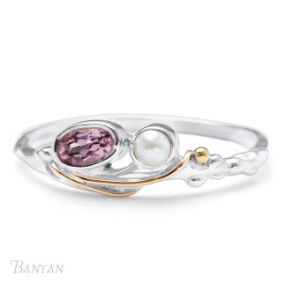 Banyan Jewellery Pink Tourmaline and Pearl Ring