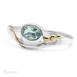 Banyan Jewellery Dainty Faceted Oval Blue Topaz Ring