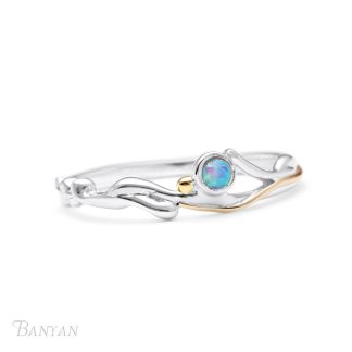 Banyan Jewellery Slim Silver Ring with Round Blue Opalite