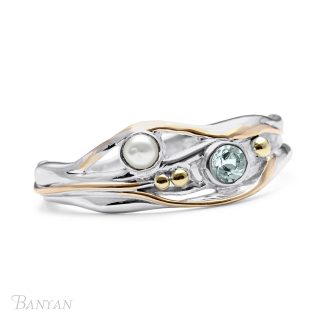 Banyan Jewellery Blue Topaz and Pearl Silver Ring
