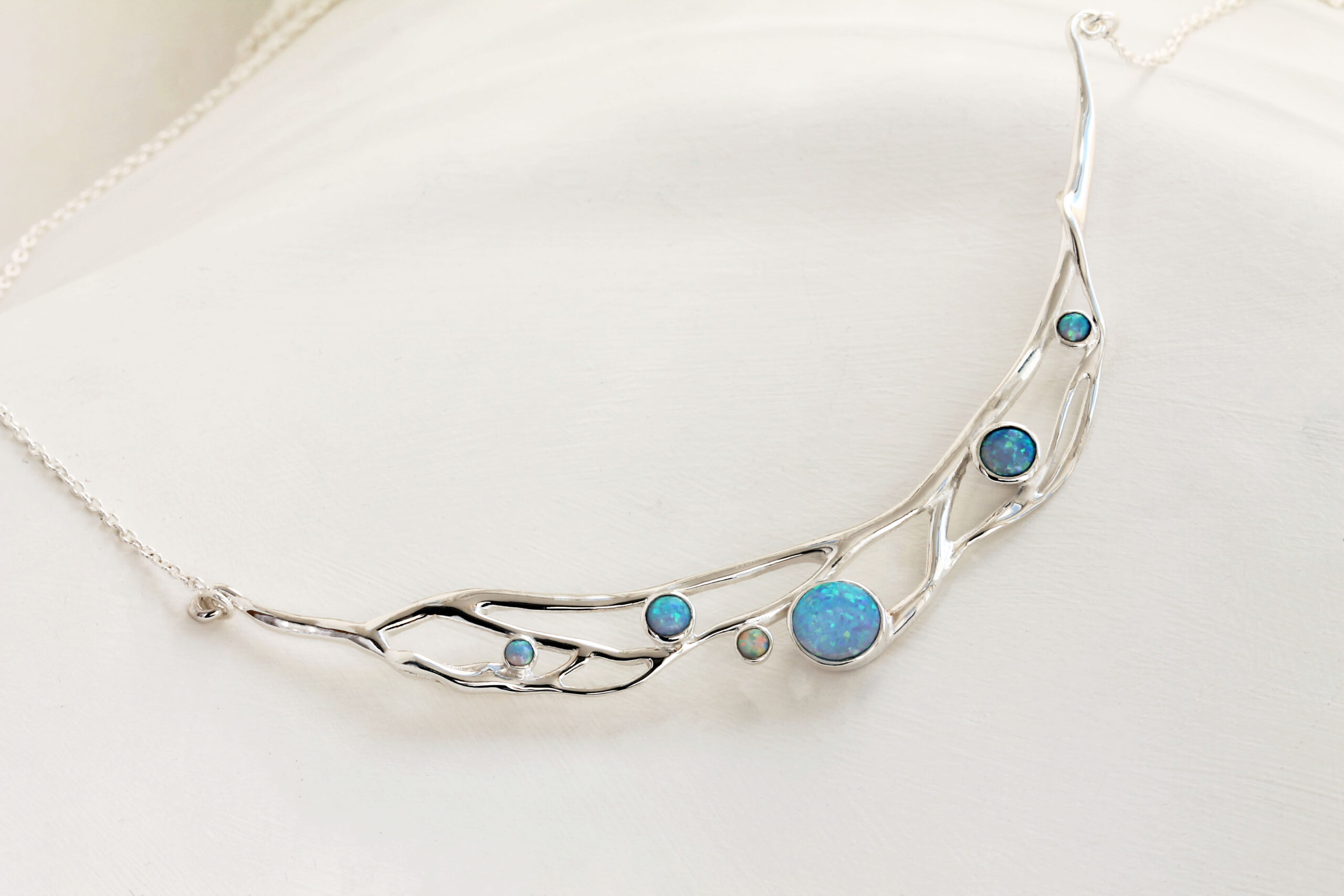 Large, Organic Blue and White popular Opal Necklace