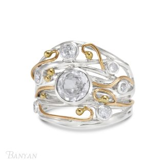 Banyan Jewellery Silver, gold filled zirconia ring