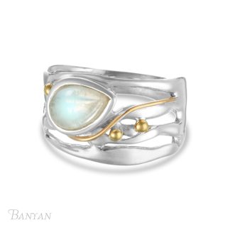 Banyan Jewellery Moonstone, silver, gold filled & brass detail ring