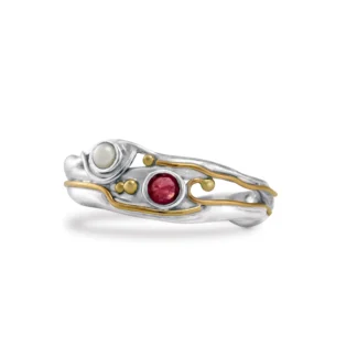 Banyan Jewellery Ruby and Pearl Ring with Gold Filled detail