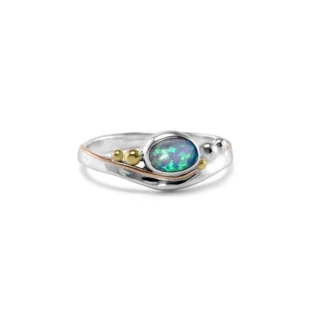 Banyan Jewellery Opalite with 14KT Gold Fill Detail Silver Ring