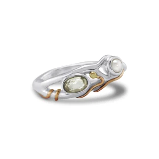 Banyan Jewellery Delicate Green Amethyst and Pearl Ring