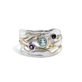Banyan Jewellery Blue Topaz, Amethyst & Iolite Silver Ring