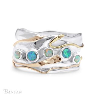 Banyan Jewellery Silver Ring with Five Opalites