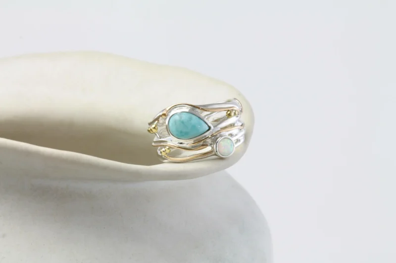 Banyan Jewellery Teardrop Larimar & Fire Opalite Ring