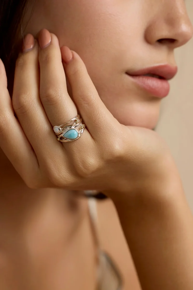 Banyan Jewellery Teardrop Larimar & Fire Opalite Ring