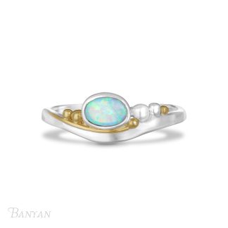 Banyan Jewellery Opalite with Gold Fill detail Silver Ring