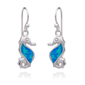 Blue Opalique Seahorse Drop Earrings