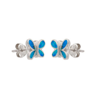 Blue Opalique Butterfly Stud Earrings