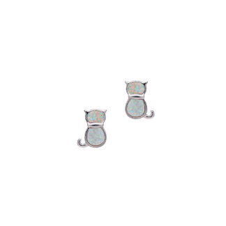 Opalique Cat Stud Earrings - Sterling Silver