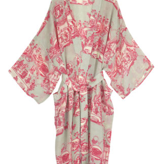 Ancient Columns Pink Crepe Long Kimono