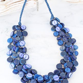Suzie Blue Chunky Wooden Bead and Sequin Necklace