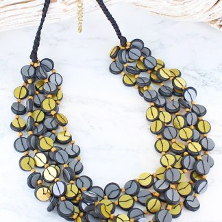 Suzie Blue Chunky Wooden Bead and Sequin Necklace