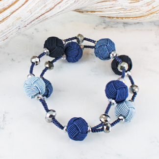 Suzie Blue Elasticated Bracelet with Thread Balls