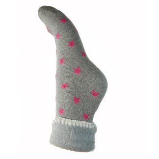 Grey with Pink Stars Cuff Socks - Joya Socks