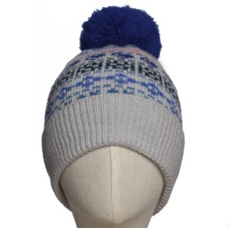 Zelly Blue Knitted Nordic Print Pompom Hat