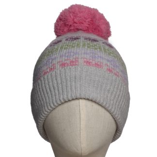Zelly Pink Knitted Nordic Print Pompom Hat