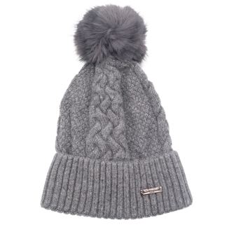Red Cuckoo Grey Pompom Twist Hat