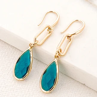 Envy Jewellery Gold and Blue Stone Teardrop Earrings