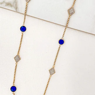 Envy Jewellery Gold Diamante and Blue Necklace
