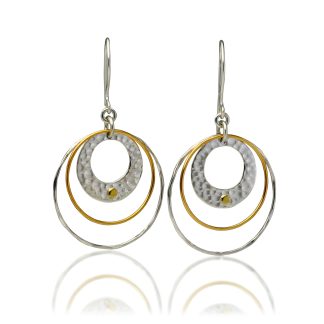 Banyan Jewellery Sterling Silver and Gold Plating Textured Tri Hoop Earrings