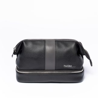 Paul Oliver Black Luxury Wash Bag with Graphite Stripe