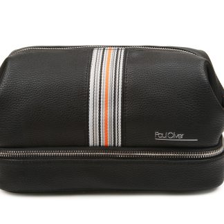 Paul Oliver Black Luxury Wash Bag with Orange/Black Stripe
