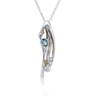 Banyan Jewellery Flowing Blue Topaz and Pearl Organic Silver Pendant
