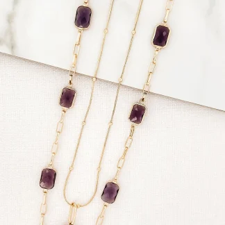 Envy Jewellery Gold/Purple Stone Necklace