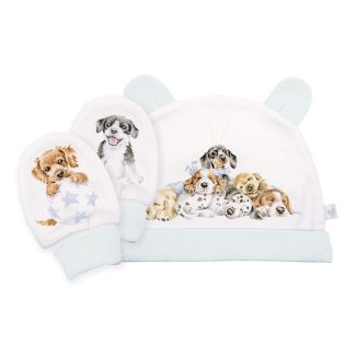 Wrendale Designs Little Wren 'Little Paws' dog Newborn Hat and Mitten Set
