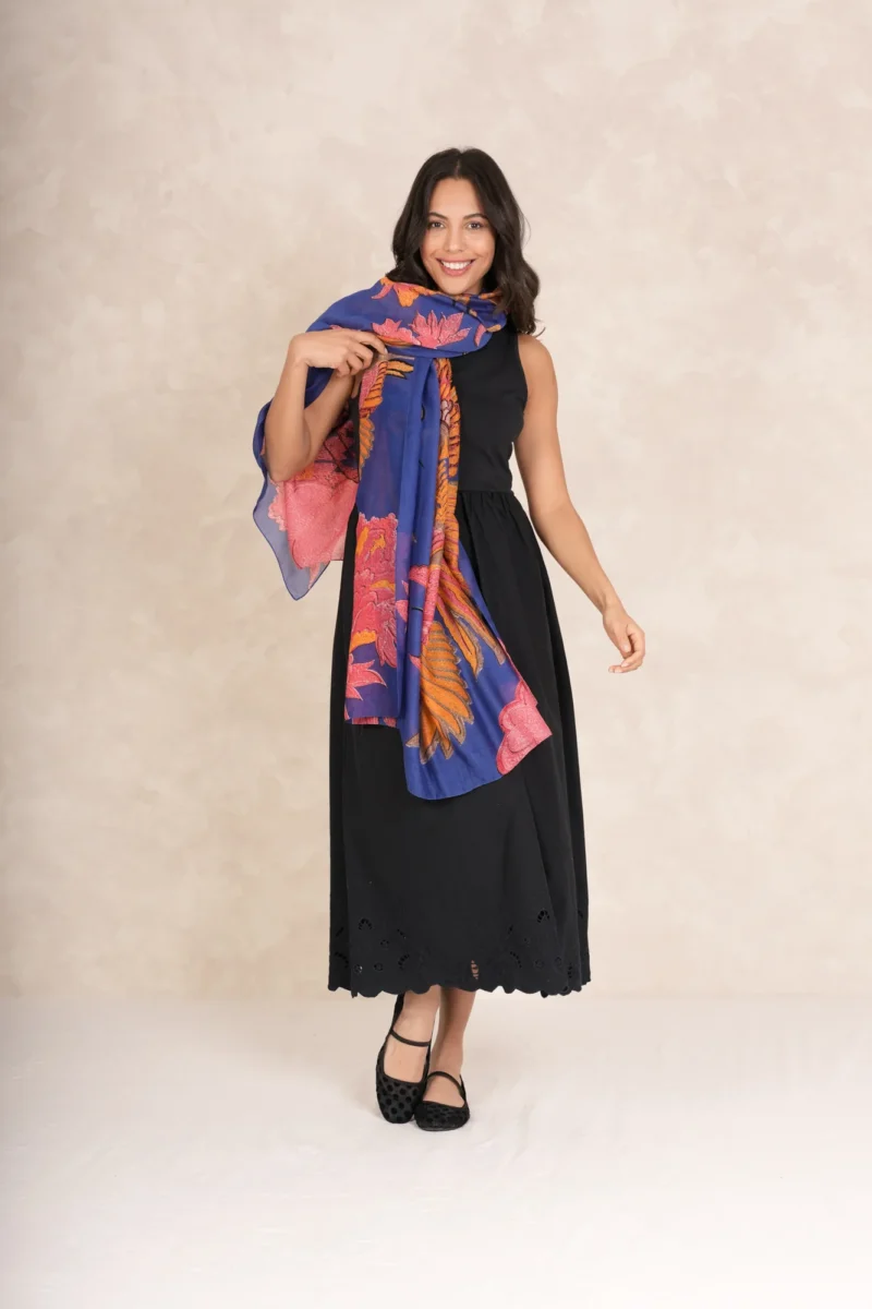 One Hundred Stars Crane Cobalt Scarf