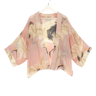 One Hundred Stars Stork Plaster Pink Kimono
