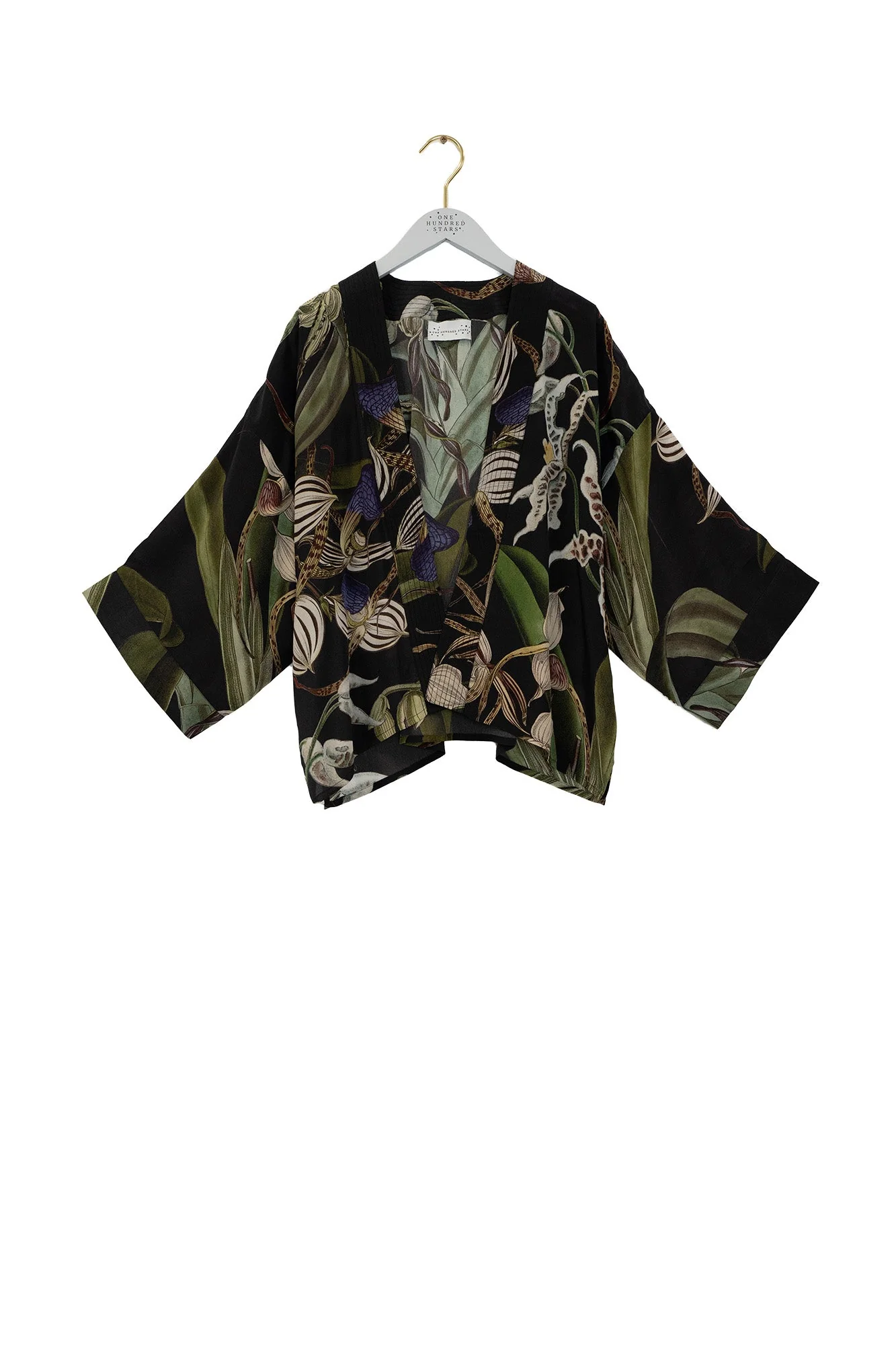 One Hundred Stars Orchid Black Crepe Kimono