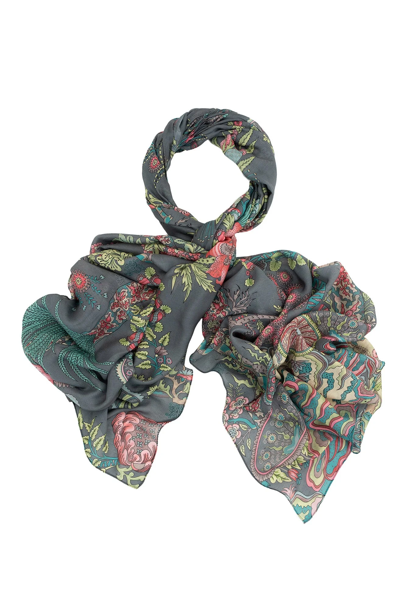 One Hundred Stars Boho Garden Grey Scarf