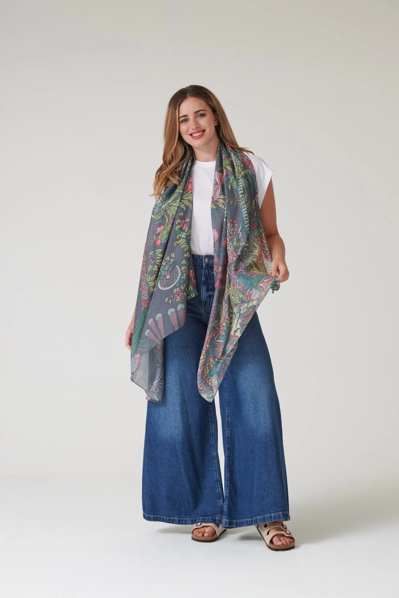 One Hundred Stars Boho Garden Grey Scarf - Image 2