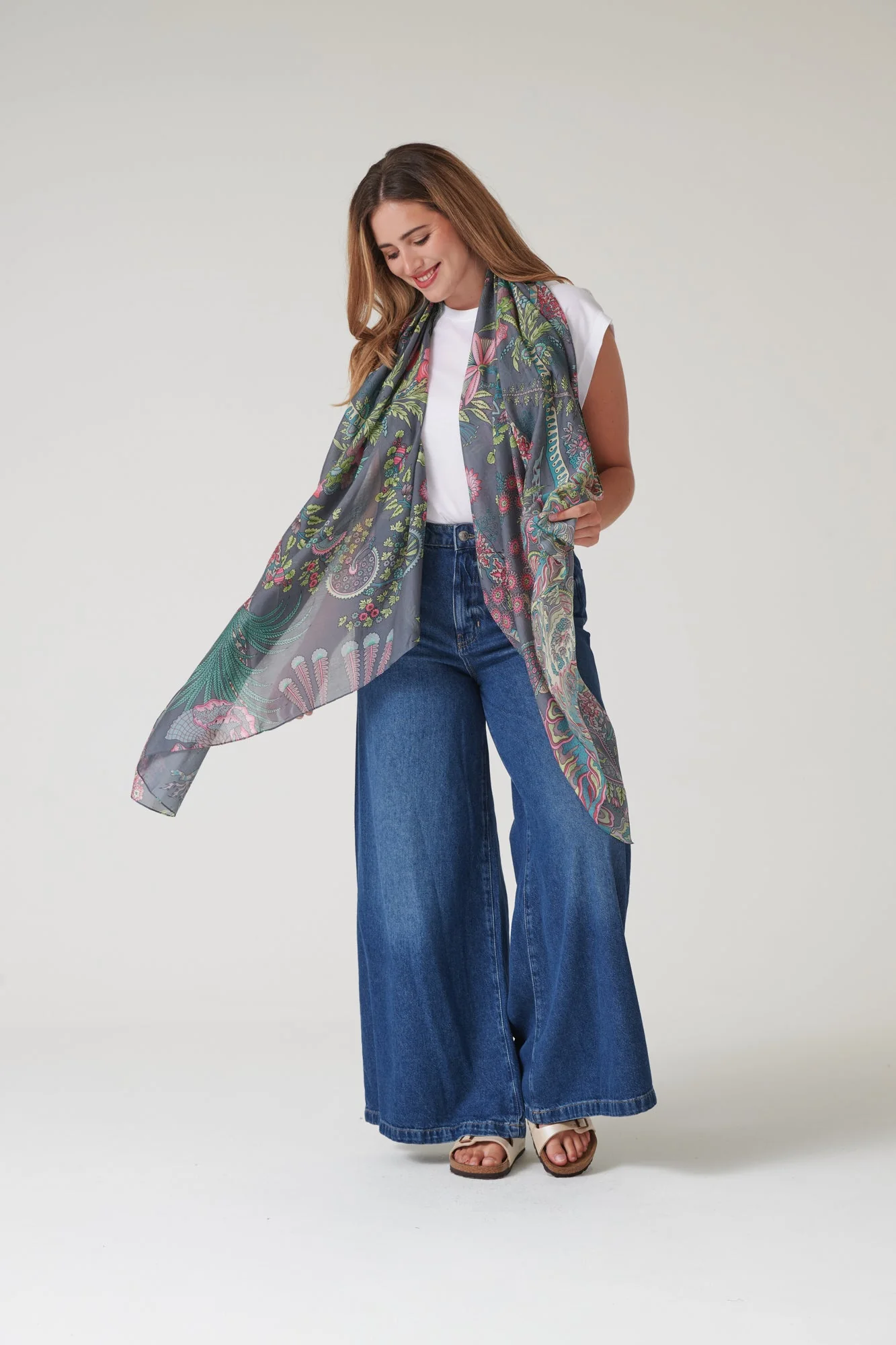 One Hundred Stars Boho Garden Grey Scarf - Image 3