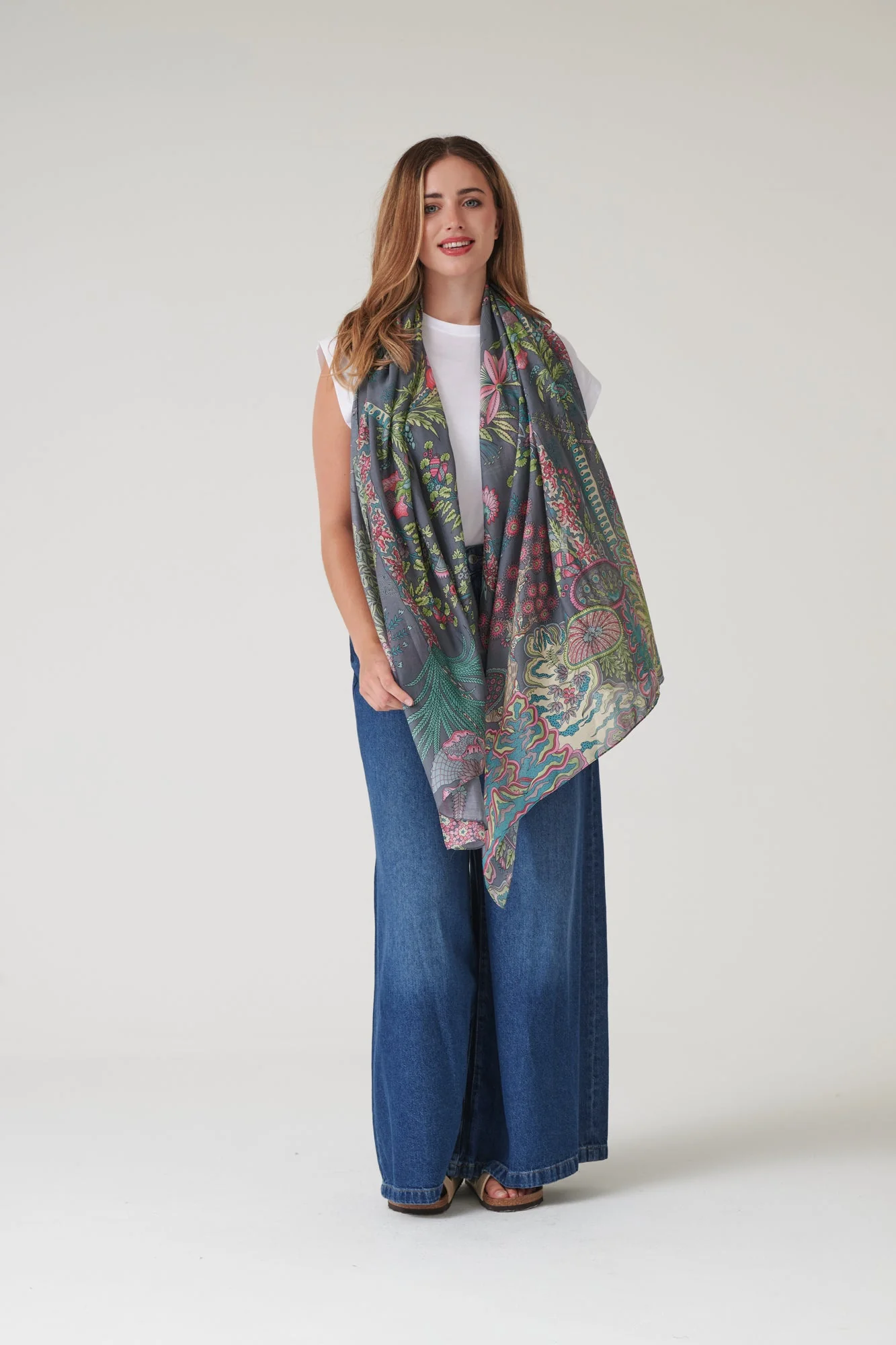 One Hundred Stars Boho Garden Grey Scarf - Image 4