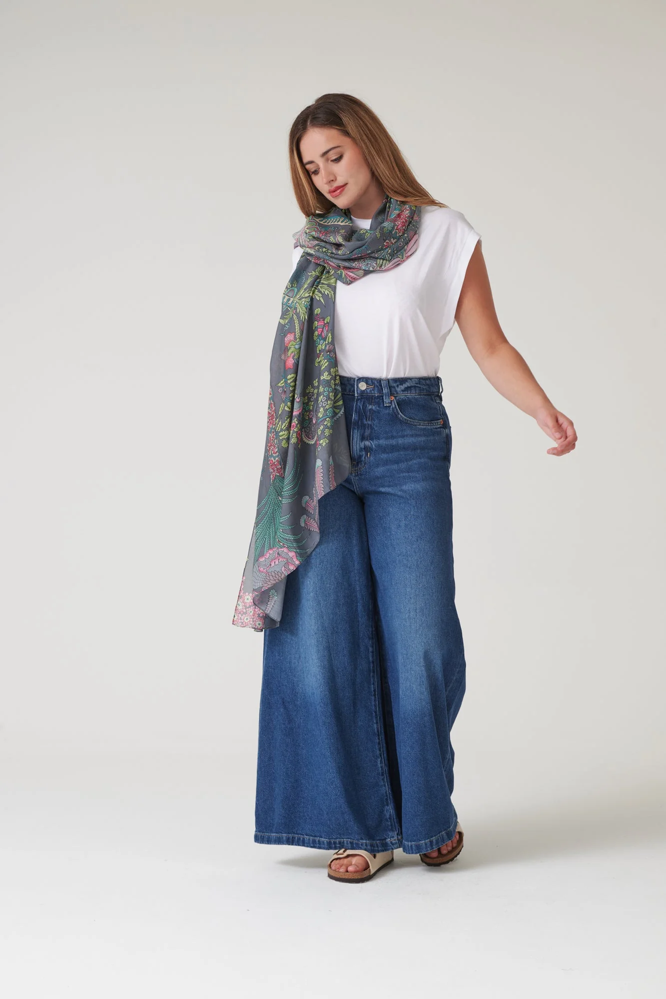 One Hundred Stars Boho Garden Grey Scarf