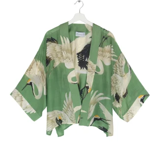 One Hundred Stars Stork Pea Green Kimono