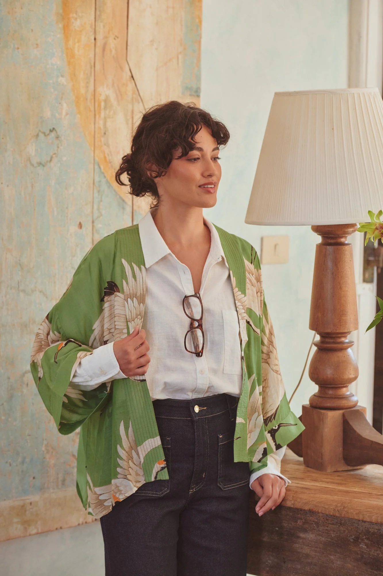 One Hundred Stars Stork Pea Green Kimono - Image 3
