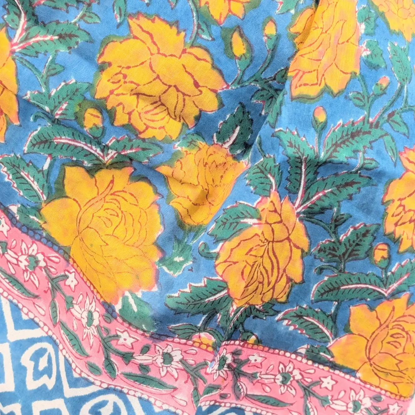 Twinflower Aqua Blue & Yellow Floral Scarf - Image 2
