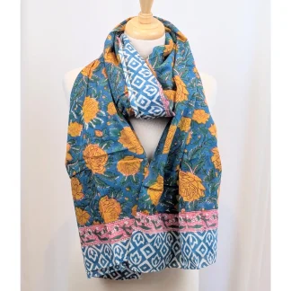 Twinflower Aqua Blue & Yellow Floral Scarf