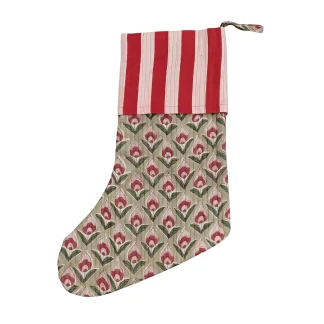 Twinflower Large Christmas Stocking ~ Green Floral Red Stripe