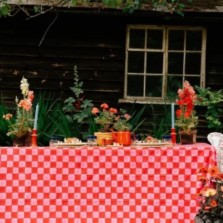 Twizzell Tablecloth ~ Pink & Red Checkerboard