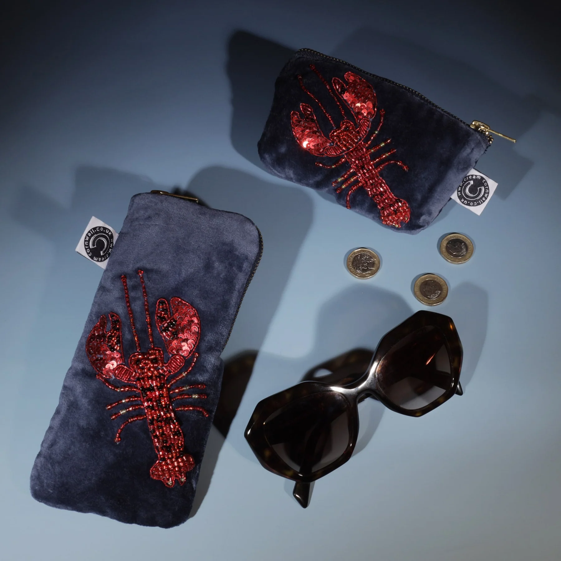 Cream Cornwall - Velvet Beaded Lobster Coin Purse